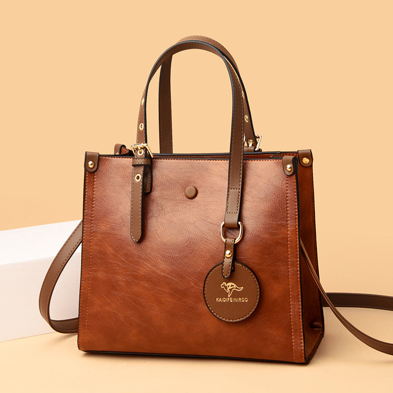 Price 9.95 USD- Weight 820g Oil Wax Cowhide Commuter Elegant Women Bag